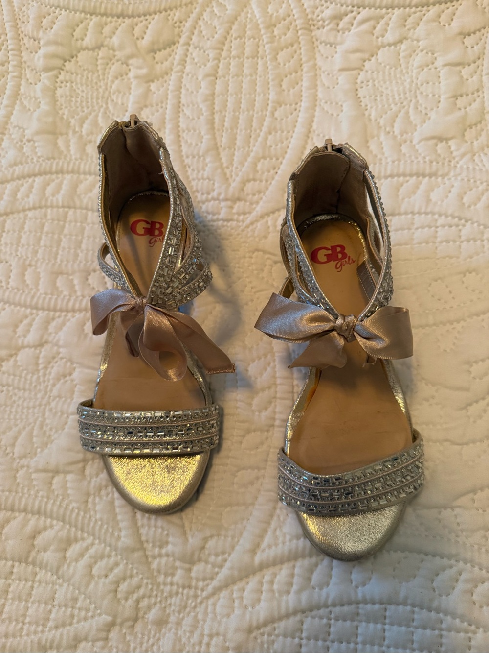 GB girls metallic gold dress sandals with satin bows